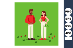 Young diverse couple standing on green grass with flowers in Product Image 1