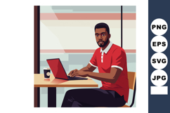 Young man working on laptop in modern office environment foc Product Image 1