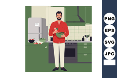 Man preparing fresh salad in modern kitchen with green cabin Product Image 1