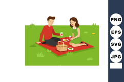 Couple enjoying romantic picnic outdoors on red blanket with Product Image 1