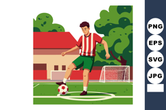 Soccer player in red and white jersey playing football on gr Product Image 1
