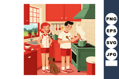 Children cooking together in colorful kitchen with dog pet a Product Image 1