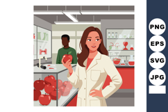 Female scientist holding apple in laboratory with male colle Product Image 1
