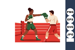 Female and Male Boxers Sparring in Red Boxing Ring Fitness a Product Image 1