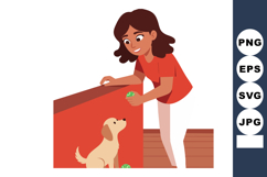 Woman playing with dog using green ball indoor happy interac Product Image 1