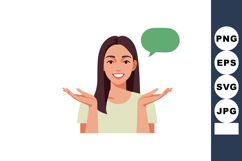 Woman with dark hair smiling and gesturing with hands and gr Product Image 1