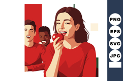 Group of young diverse friends enjoying red apple together i Product Image 1