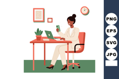 Businesswoman working at desk with laptop and smartphone in Product Image 1