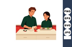 Young couple cooking together at kitchen counter preparing h Product Image 1