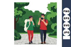 Young travelers exploring with backpack and camera walking o Product Image 1