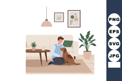 Man sitting on floor petting dog in modern living room with Product Image 1