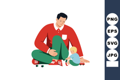 Father playing with young child sitting on floor with toy ca Product Image 1
