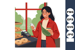 Woman using smartphone and credit card for contactless payme Product Image 1