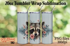 Raccoon 20oz Tumbler Wrap PNG, Flower Raccoon Tumbler PNG Product Image 1