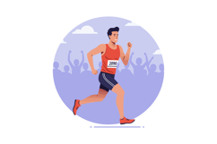 Runner in red jersey sprinting with enthusiasm amid cheering Product Image 1