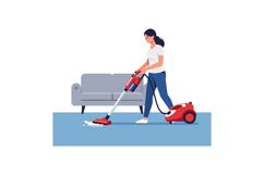 Woman vacuuming living room floor with red vacuum cleaner in Product Image 1