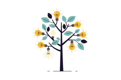 A unique tree with light bulbs as leaves in a flat design st Product Image 1