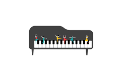 Colorful dancers joyfully performing on a grand piano in a f Product Image 1