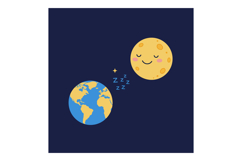 Earth and Moon with Sleepy Expressions in Flat Design Vector Product Image 1