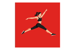 Dynamic female athlete leaping in action against a vibrant r Product Image 1