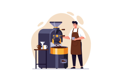 Coffee roaster operating a machine in a minimalistic design Product Image 1