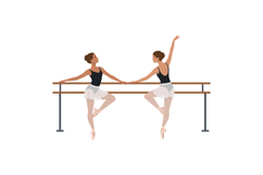 Two graceful ballet dancers practicing at a barre in flat ve Product Image 1