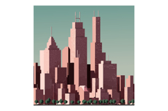 A vibrant city skyline featuring tall buildings in a flat de Product Image 1