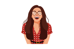 Cheerful young woman with long hair wearing glasses and a po Product Image 1