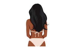 Woman with long black hair in a bikini, standing with her ba Product Image 1