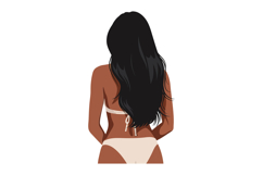 Woman with long black hair wearing a bikini, minimal design, Product Image 1