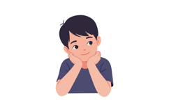 Thoughtful young boy with chin resting on hands in flat vect Product Image 1