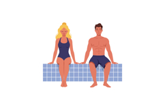 Couple sitting on a tiled pool edge in a flat vector illustr Product Image 1