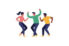 Three cheerful people dancing energetically in a colorful, f Product Image 1