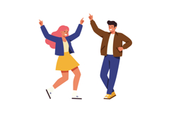 Two cheerful young adults dancing joyfully in a flat vector Product Image 1