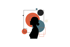 Silhouette of a woman surrounded by geometric shapes in a fl Product Image 1