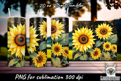 Gold splash and sunflowers, sublimation tumbler wrap Product Image 1