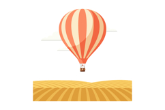 Hot air balloon flying over golden farmland landscape vector Product Image 1