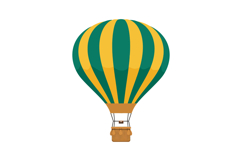 Hot air balloon with green and yellow stripes flying in clea Product Image 1
