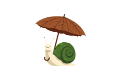 Snail with green shell holding brown leaf umbrella cute natu Product Image 1