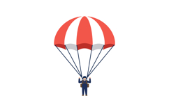 Parachutist with red and white parachute descending in flat Product Image 1