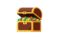 Treasure chest filled with colorful gems and gold coins vect Product Image 1
