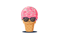 Cute pink ice cream cone with sunglasses and colorful sprink Product Image 1