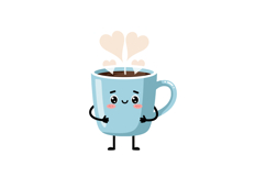 Cute blue coffee cup with heart steam kawaii style vector il Product Image 1