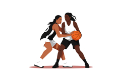 Two women basketball players competing in game with ball and Product Image 1