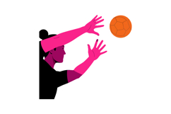 Female handball player catching ball with pink gloves vector Product Image 1