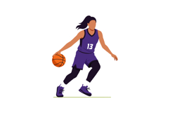 Female basketball player dribbling ball in purple uniform ve Product Image 1