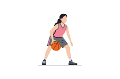 Female basketball player dribbling ball in sportswear on whi Product Image 1