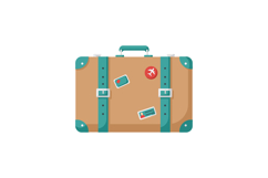 Vintage Brown Suitcase with Travel Stickers and Teal Straps Product Image 1