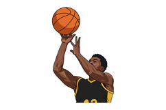 Basketball player shooting jump shot in black and yellow uni Product Image 1