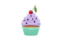 Cupcake with purple frosting and cherry on top vector illust Product Image 1